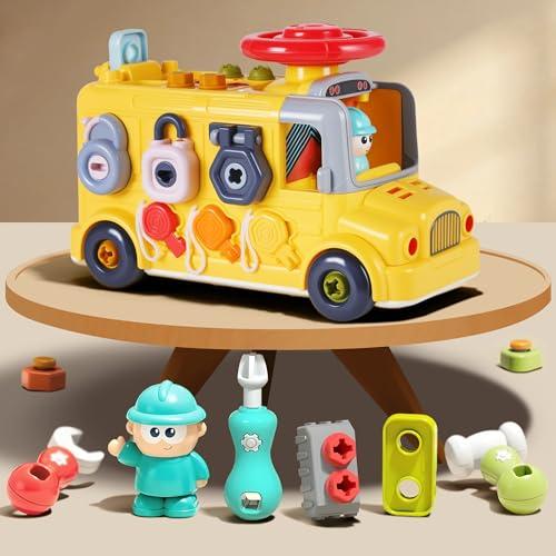 iPlay, iLearn Toddler Busy Bus Toy, Kids Take Apart School Bus W/Tools, Steering Wheel & Gears, Push Go Assemble Truck, STEM Learning Fine Motor Montessori Toy, Birthday Gifts 3 4 5 Year Old Boy Girl