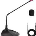 Desktop Gooseneck Wired Microphone System - Table Mounted Corded Voice Condenser Mic with Pop Filter - XLR to 1/4'' Sound Cord - for Karaoke, Conference, Studio Audio Recording - Pyle PDMIKC5 Black
