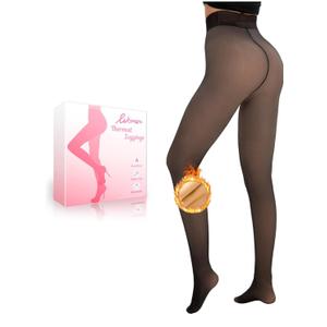 HONGTEYA Fleece Lined Tights Women Winter Thermal Leggings Pantyhose Fake Translucent Thick Warm Sheer Tights (US, Alpha, opaque Skin) Size XL Black