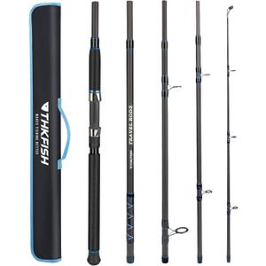 THKFISH 4 Piece/5 Piece Saltwater Travel Rod, Heavy Spinning Fishing Rod Portable Travel Surf Rod Carbon Fiber Saltwater Boat Fishing Rod 69/79/89 with Case Bag for Seawater Fish