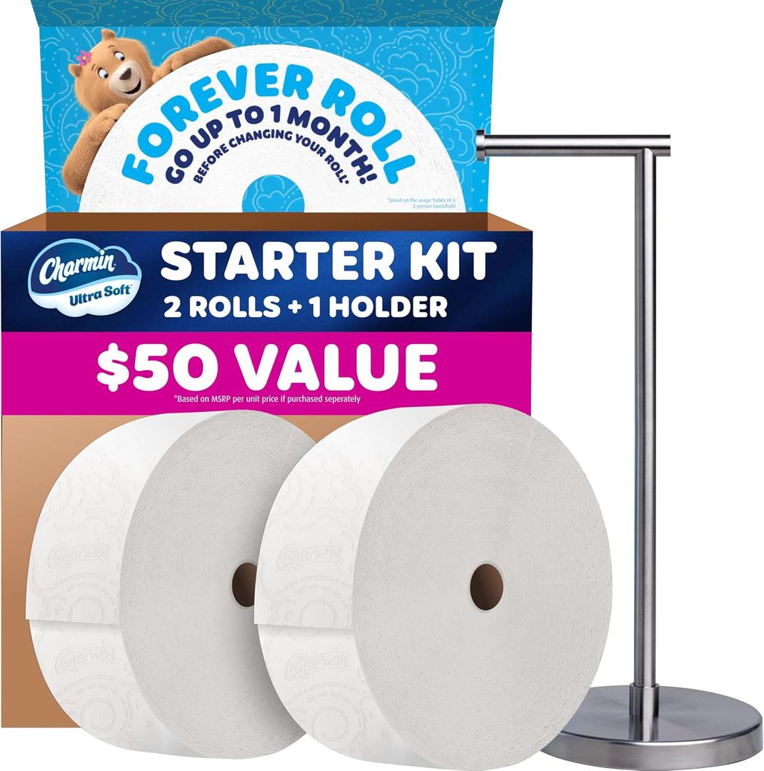 Charmin Toilet Paper Ultra Soft, Forever Roll Starter Kit, 1 Holder, 2 Rolls, 2-ply Bath Tissue