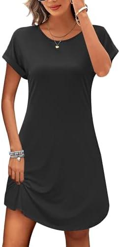 PLOKNRD Women's Casual Dress Summer Short Sleeve T-Shirt Dress Crew Neck Basic Dresses 2025, L