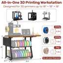 Anrigeail 3D Printer Stand with Foldable Desktop & Fabric Drawer – Compact Rolling 3-Tier 3D Printer Table with Power Outlet & X-Bracket Stability for Small Spaces, Home, Workshop,Brown, 35.4" x 29.7" x 26" H