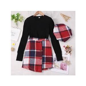 WDIRARA Women's Plaid Button Front High Waist Split Hem Skirt Casual Zip Back Skirts Size S