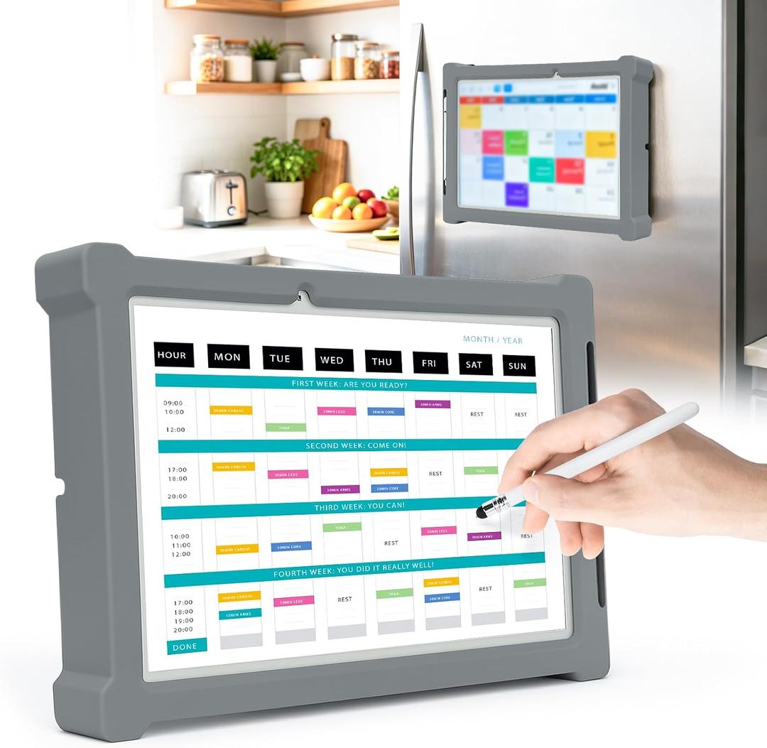 Magnetic Silicone Case Compatible with 15” Touchscreen Calendar, Electronic Calendar Accessory Kit Include Magnetic Silicone Case & 3-in-1 Stylus Pen for Calendar(Grey)