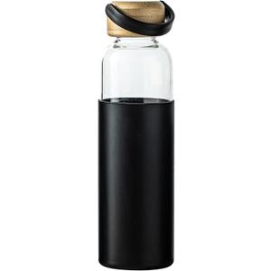21oz Borosilicate Glass Water Bottles with Silicone Non-Slip Sleeve & Leak-Proof Lid-Reusable Drink Bottle for Office,Travel,Gym,Hiking-BPA Free,Ideal Gift for Home,Car &Fitness (Black)