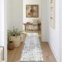 jinchan Runner Rug 2'x7' Washable Hallway Rug Vintage Indoor Thin Retro Floor Cover Distressed Floral Country Lightweight Non Slip Carpet for Entryway Bathroom Kitchen Bedroom Living Room Stairway Blue
