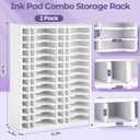 2 Packs Ink Pad Combo Storage Rack, 28 Grids Stamp Pad and 28 Refill, 28 Grids Markers, Diamond Painting Tray Rack Stamp Organizer Holder for Desktop Wall-mounted Craft Supply