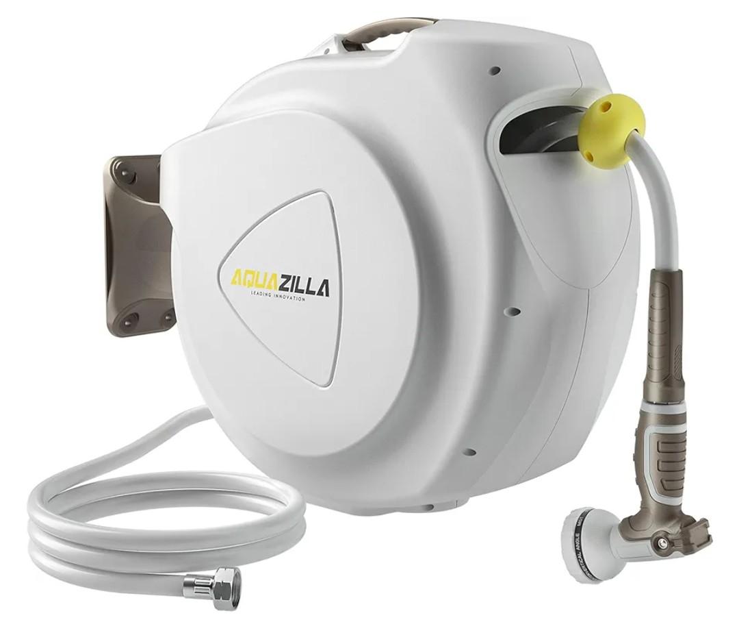 Retractable Garden Hose Reel, 5/8 in 65+6 ft, Heavy Duty Wall Mounted Water Hose Reel, Spring Power Automatic Rewind, Any Length Lock, 180° Swivel Bracket, 10 Pattern Spray Nozzle