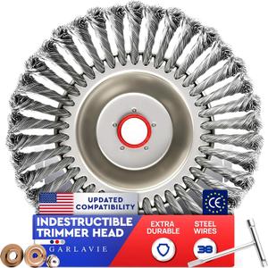 Heavy-Duty Steel Trimmer Head Universal Fit Wire Brush for Weed & Rust Removal Compatible with Stihl, Echo, Husqvarna