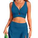 Dokotoo Modest Swimsuits for Women's Bathing Suit Adjustable 2026 Swim Top Knot Twisted Front Bathing Suits Push Up Swimsuit Skirts with Bottoms Trending,Prussian Blue X-Large