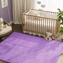 Jinchan Solid Plush Area Rug 5x7 Performance Shaggy Rug Washable Area Rug Indoor Soft Rug Modern Faux Wool Rug Cozy Non Slip Carpet for Living Room Kids Room Bedroom Dining Room Nursery Purple