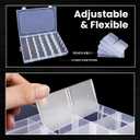 Budreu 4pack 36 Grids Plastic Clear Organizer Box Bead Storage Containers with Adjustable Dividers for Craft Jewelry Fishing Tackles Parts Storage with 4 Sheets Label Stickers