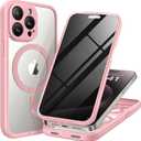 Magnetic for iPhone 15 Pro Case, Compatible with MagSafe, Built-in Privacy Screen Protector and Camera Protection, Anti Spy Full Body Dustproof Shockproof Hard Phone Case 6.1", Pink