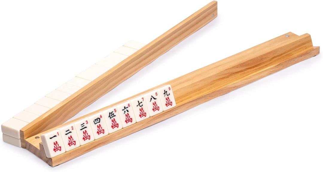 Yellow Mountain Imports 18-Inch Natural Pine Wooden Mahjong Racks with Pushers - Set of 4 (Racks with Pushers Only)