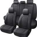 WELLDO Car Seat Covers Full Set, Leather Seat Covers for Cars, Car Seat Protector Waterproof, Non-Slip Car Interior Covers Full Set Universal Automotive Seat Covers for Most Cars SUVs, Black