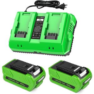 Amityke 2-Pack 40V 4.0Ah Lithium Battery Replacement for Greenworks 40V Battery and Charger Kit (Dual-Port Charger with USB Port)Compatible with Greenworks 40 Volt G-MAX Cordless Power Tools