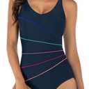 Women's One Piece Swimsuits XXL (C-navy With Gradient Lines)