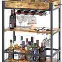 Bar Cart Serving Wine 3 Tier Home Rolling Rack with Wheels Mobile Kitchen Industrial Vintage Style Wood Metal Serving Trolley Serving Cart,Glass Holder Bar Cabinet (Rustic Brown)