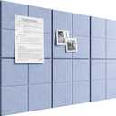 Bumusty Large Felt Bulletin Board, 36" x 24" Cork Board Alternative, 6-Pack Wall Tiles with 4-Compartment Design, 30 Push Pins, 40 Adhesive Tabs, Ideal for Office & Home Decor, Soft Periwinkle