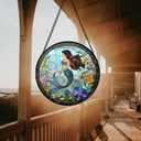 Stained Glass Window Hanging Suncatcher, 7.9 * 7.9 Round Hanging Glass Art Decor Mother's Day Birthday Gifts for Women, Decorative Sun Catcher for Window Door Garden Home Decor (Mermaid Garden)