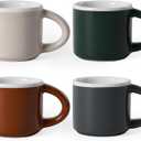 INGOFIN Ceramic Espresso Cups Set of 4, 2 oz Mini Espresso Mugs with Handle, Small Demitasse Coffee Cups, Vintage Accessories, Microwave Safe Shot Cup Suit for Coffee Bar