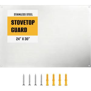 Simetro 24" x 30" Stainless Steel Stove Backsplash, Brushed Metal Wall Protector for Kitchen, Ultra Flat Splatter Guard Panel with 4 Pre-Drilled Holes, Easy to Install & Clean, Heat & Grease Resistant (Silver)