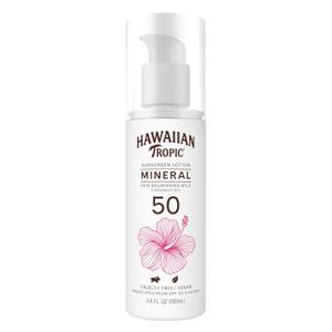 Hawaiian Tropic Skin Nourishing Milk Mineral Sunscreen Lotion SPF 50, 3.4 Fl Oz | Travel Size Sunscreen Zinc Oxide, Sun Milk, Mineral Sunblock SPF 50, Oxybenzone Free, 3.4 Fl Oz