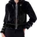 GRAN ORIENTE Womens Belted Winter Faux Fur Coats, Cropped Fuzzy Cuff Furry Zipper Up Warm Jackets Outwear (Beige, L)