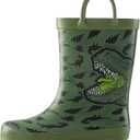 mysoft Kids Rain Boots for Girls Boys Toddler Waterproof Rubber Cute Printed with Easy-On Handles 9 Green Dinosaur