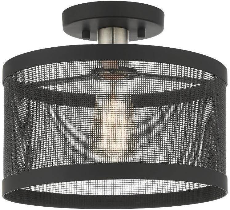 Livex Lighting 1 Light Black Semi Flush Mount (Black W/ Brushed Nickel Accents), Size: 11"L x 11"W x 9"H