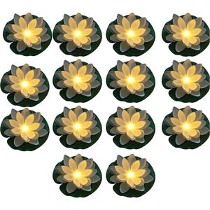 14 PCS Waterproof Floating Lotus Light - Floating Flower Light Battery Operated Water Activated Warm White Pool Flower Lamp Wedding,Anniversary,Garden Decoration