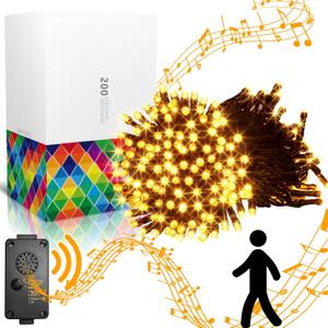 EAMBRITE Christmas Lights Outdoor 82 Ft 200 LT Christmas Lights with Cheerful Music Infrared Motion Sensor Controller for Indoor Outdoor Christmas Tree Party Patio Garden Decorations (Warm White)