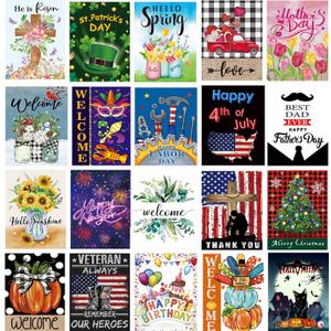 Seasonal Garden Flag Set of 20 - Double Sided 12 x 18 Inch Small Yard Flags for Outdoor Holiday Decorations, Spring, Easter, Summer, Winter, and All Season Garden Flags for Outside Decor