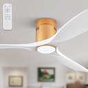 52" Ceiling Fans with Lights and Remote Control,Modern Flush Mount Ceiling Fan with 3 LED Colors,Outdoor Low Profile Ceiling Fans with 6-Speeds Timer DC Motor for Bedroom Living Room Patio (Gold & White)