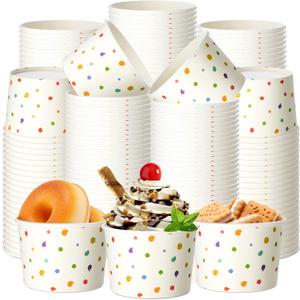 Zhehao 60 Pcs Colorful Polka Dot Ice Cream Paper Cups 9 oz Colorful Dots Disposable Dessert Bowls Snack Cups for Ice Cream Party Birthday Baby Shower Supplies