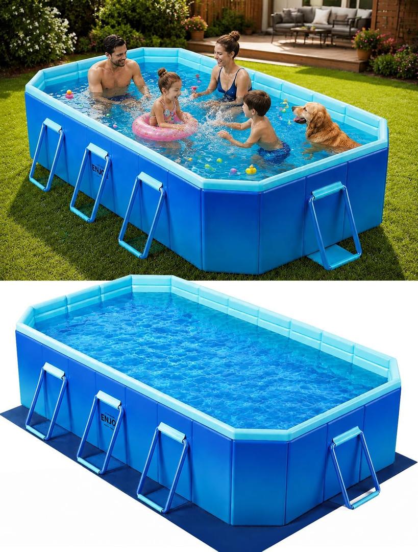 Foldable Pool for Adults with Ground Cloth 115"×65"×22"
Non-Inflatable Pool for Backyard Outdoor Collapsible Folding Dog Swimming Pool Light Blue