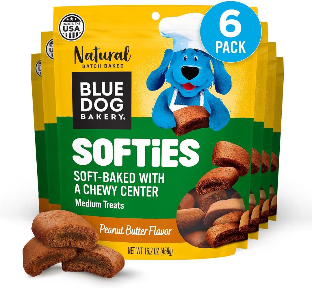 Blue Dog Bakery Natural Dog Treats, Softies, Peanut Butter Flavor, 16.2oz Bag, 6 Bags (1.01 Pound (Pack of 6))