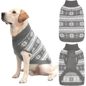 KOOLTAIL Cable Knit Dog Sweater Turtleneck, Cold Weather Pullover Classic Knitwear, Snowflake Pattern Thick Warm Winter Pet Clothes, Dog Christmas Sweater for Small Medium Large Dogs Cats, Grey M