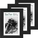 5x7 Picture Frame 3 Pack - Black Woodgrain, Solid Wood & HD Tempered Glass, Table Display or Wall Hanging