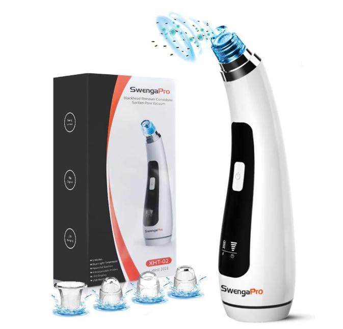 Blackhead Remover Pore Vacuum Comedone Suction - Whitehead Acne Remover - Pore Wrinkle Minimizer - Pore Cleaner Device– Pimple Vacuum - Newest Electric Rechargeable - 5 Suction Heads Strong Suction