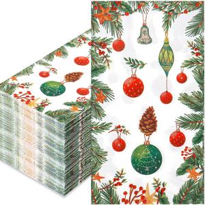 100Pcs Christmas Napkins, Christmas Paper Napkins Disposable Xmas Guest Paper Napkins for Decoupage Bathroom Table Lunch Dinner Home Kitchen Party Decorations