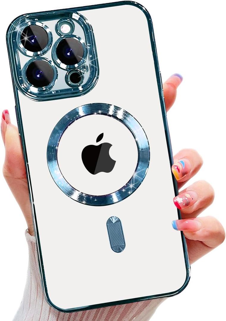 Misscase for iPhone 16 Pro Max MagSafe Case with Camera Lens Protector,Full Protection Clear Magnetic Case Compatible with MagSafe Elegant Anti-Scratch Case Cover for iPhone 16 Pro Max Blue