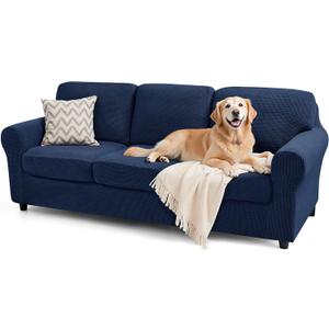 SUBRTEX 7 Pieces Stretch Sofa Slipcover Sets Couch Cover Sets Backrest Cushion Covers Furniture Protector Collection Set for Oversize Sofa Loveseat Chair Slip Covers (Large, Navy)