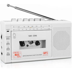 Small Cassette Player Recorder, Cassette to Digital Converter via USB or Micro SD Card, Powered by AC or 4 AA Battery, AM FM Radio Tape Recorder with Build-in Speaker and Earphone Jack