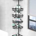 KEGII Corner Shower Organizer, 6-Tier Tension Pole Shower Caddy, Black Floor Standing Corner Shelf for Shower 25-114.2 inch, Waterproof and Rustproof