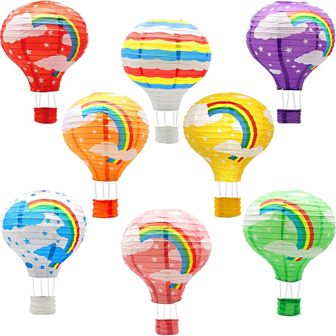 YIOTJUNL 8 Pcs Blue Hot Air Balloon Paper Lanterns, 12 Inch Hanging Ceiling Decor in Sky Shades - Reusable Party Decorations for Shower, Birthday, Nautical Theme, Wedding & Nursery Room