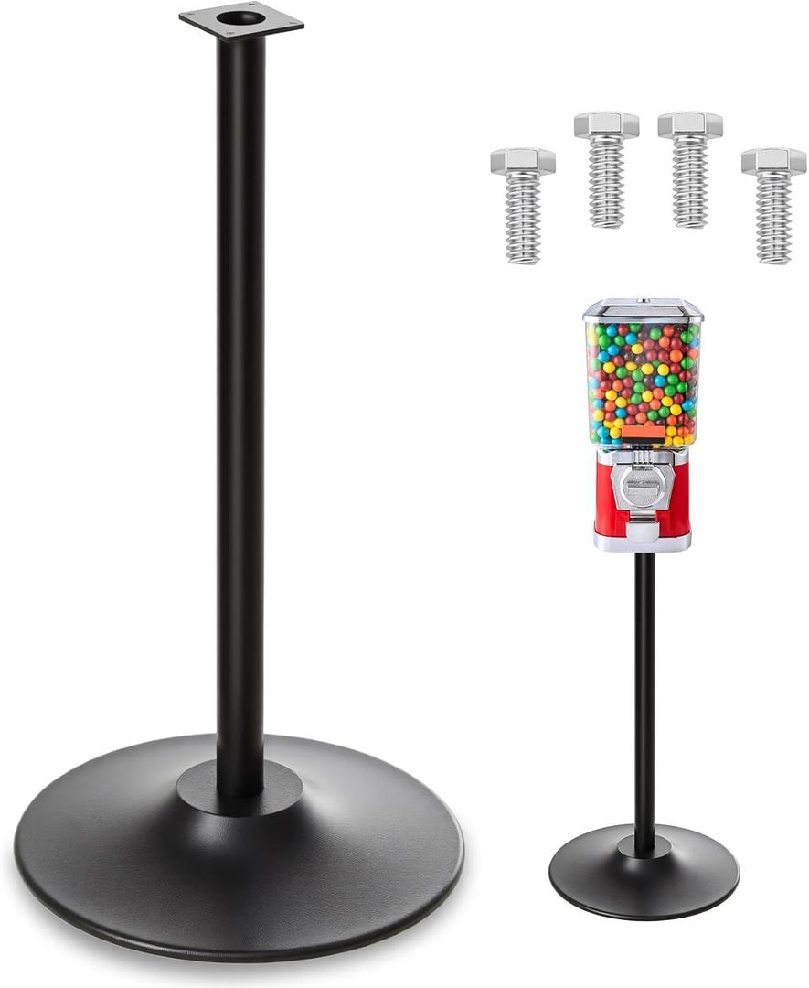 Maxdot Single Metal Stand for Gumball Machine Candy Popcorn Vending Cast Iron 28'' Tall with 16'' Round Base Compatible for Small Capsule Machines Replacement Part, Black Only The Stand
