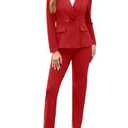 MorwenVeo Women's Fall Business Pant Suit Long Sleeve Formal 2 Piece Blazer Set Casual Office Work Outfits Red L