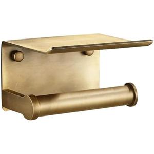 Estrend Brushed Gold Toilet Paper Holder with Shlf Brushed Gold Toilet Tissue Holder with Cell Phone Storage